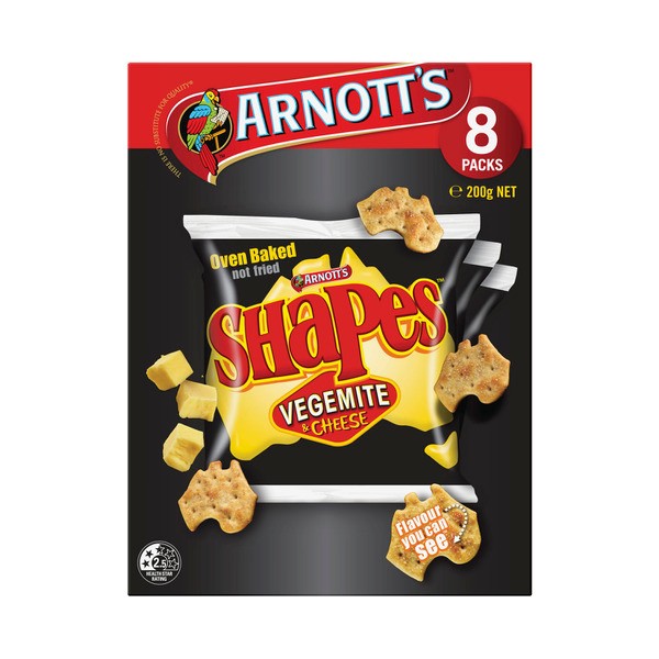 Arnott's Shapes Multipack Crackers Cheese Vegemite 8 Pack | 200g