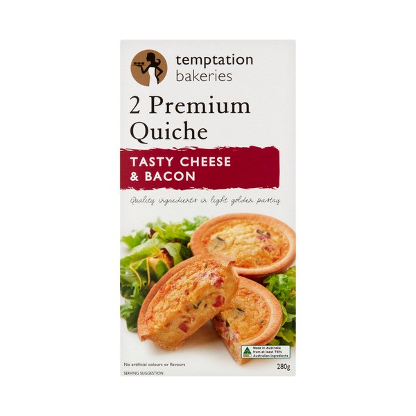 Temptation Frozen Premium Tasty Cheese & Bacon Quiches 2 pack | 280g