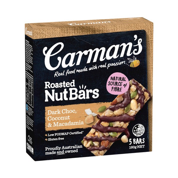 Carman's Dark Choc Macadamia & Coconut Nut Bar 5 pack | 160g