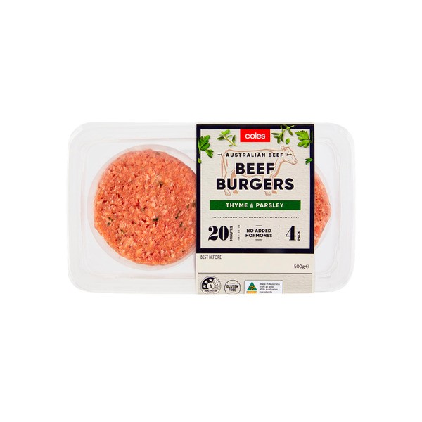 Coles Beef Thyme And Parsley Burgers | 500g