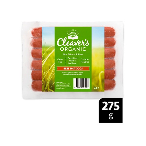 Cleaver's Organic Grass-Fed Beef Hotdogs Gluten Free | 275g