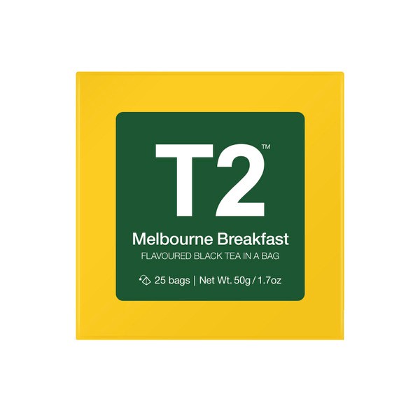 T2 Melbourne Breakfast Flavoured Black Tea Bags 25 pack | 50g