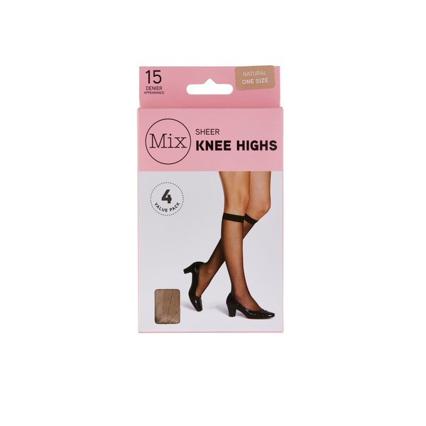 Mix Sheer Knee Highs 15 Denier Natural One Size | 4 pack