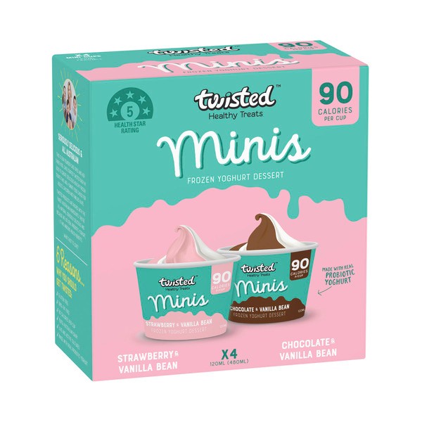 Twisted Minis Chocolate Vanilla & Strawberry Vanilla Frozen Yoghurt 4 Pack | 480mL