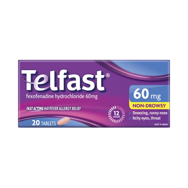 Telfast Hayfever Allergy Relief 60mg Antihistamine Tablets | 20 pack