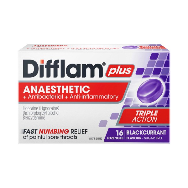 Difflam Plus Blackcurrant Flavour Anaesthetic Lozenges | 16 pack
