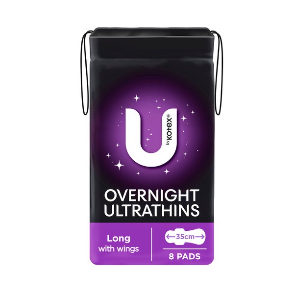 U by Kotex Overnight Ultrathin Pads Long with Wings | 8 pack