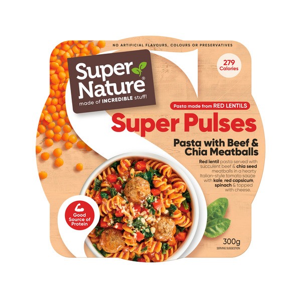 Super Nature Frozen Super Pulses Pasta With Beef & Chia Meatballs | 300g
