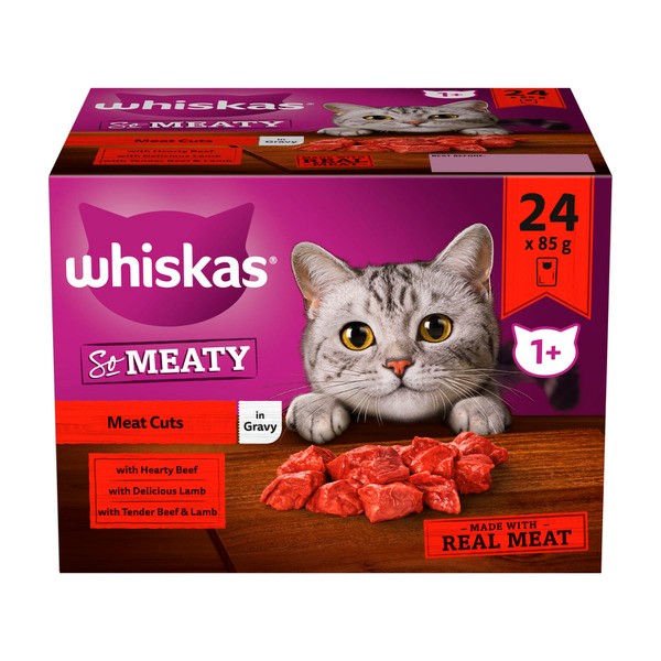 Whiskas So Meaty 1+ Years Wet Cat Food Meat Cuts In Gravy 85g Pouch | 24 pack