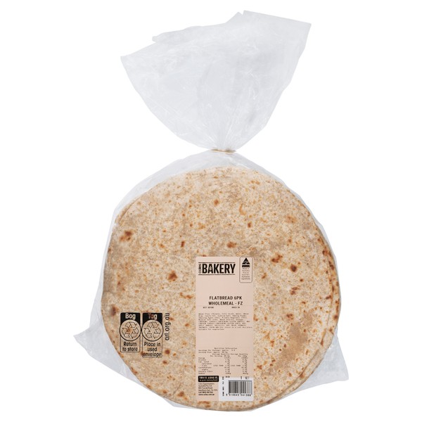 Coles Bakery Flatbread Wholemeal | 6 pack