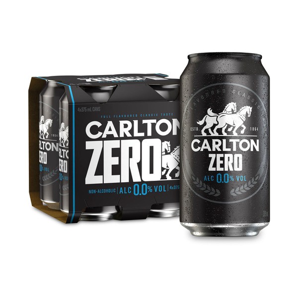 Carlton Zero 0.0% Non Alcoholic Beer Cans Multipack 375mL x 4 Pack | 4 Pack