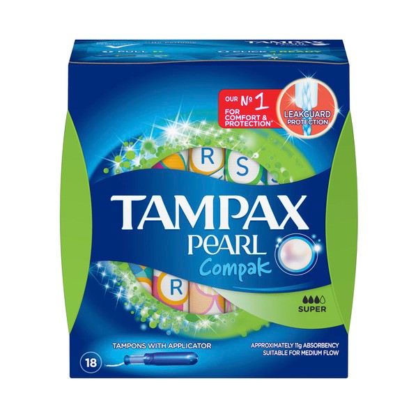 Tampax Pearl Compak Super Tampons With Applicator | 18 pack