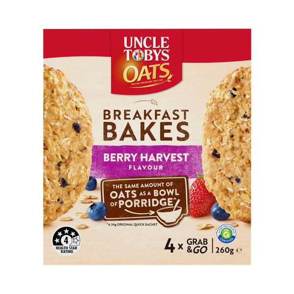 Uncle Tobys Breakfast Bakes Berry Harvest Oats 4 pack | 260g