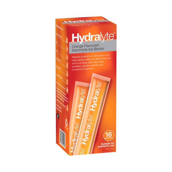 Hydralyte Orange Flavoured Electrolyte Ice Block 62.5 mL | 16 pack