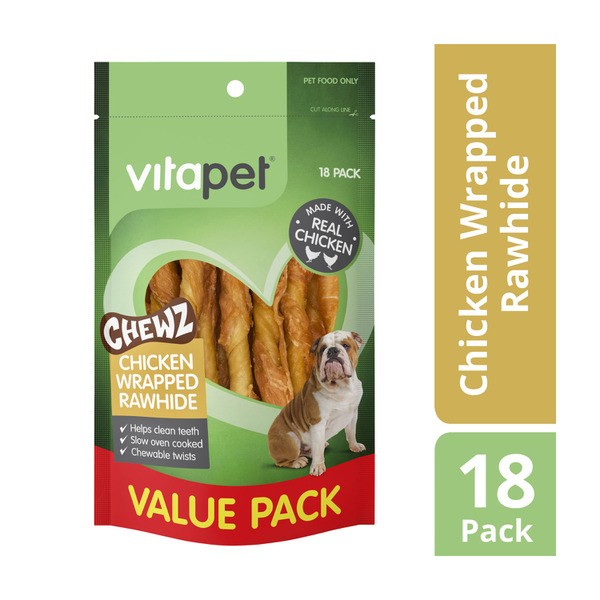 Vitapet Chewz Chicken Wrapped Rawhide Sticks Dog Treat | 18 pack