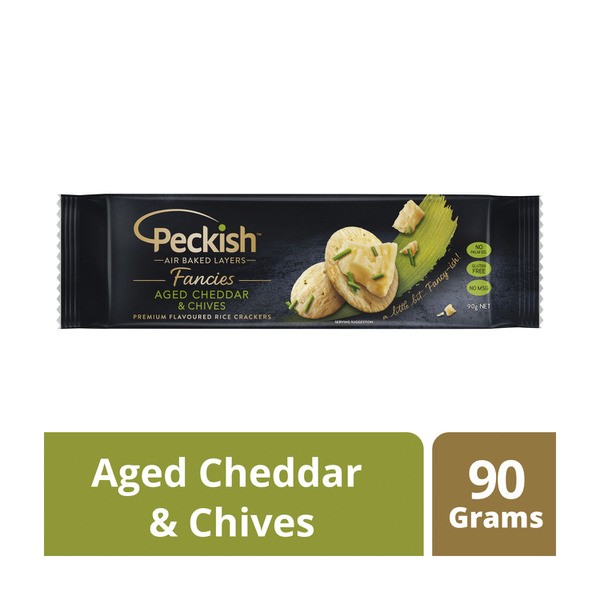 Peckish Gluten Free Fancies Aged Cheddar & Chives Flavoured Rice Crackers | 90g