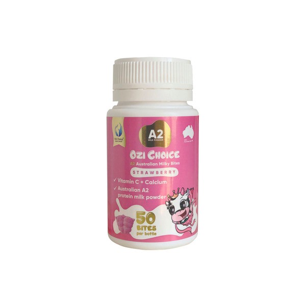 Ozi Choice A2 Australian Milky Bites Calcium + Vitamin C Strawberry Flavour | 50 pack