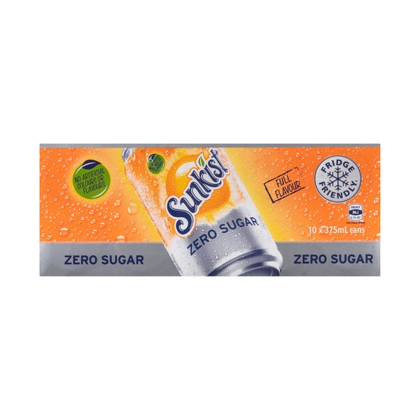 Sunkist Zero Sugar Orange Soft Drink Cans Multipack 375mL x 10 Pack | 10 pack