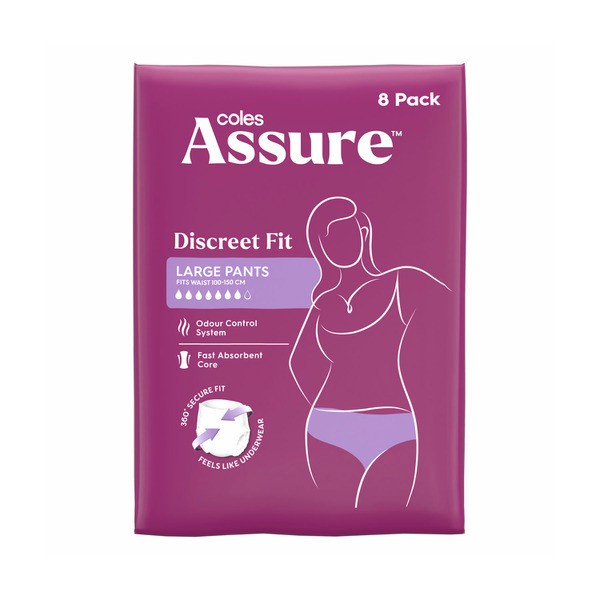 Coles Assure Pants For Women Large | 8 pack