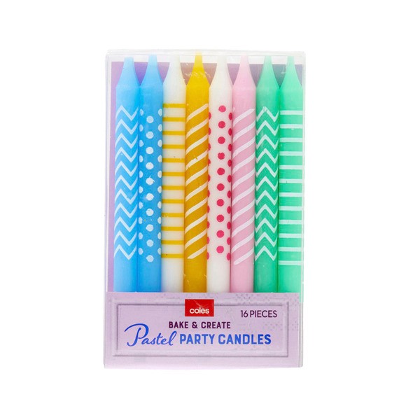 Coles Bake & Create Pastel Party Candles | 16 pack