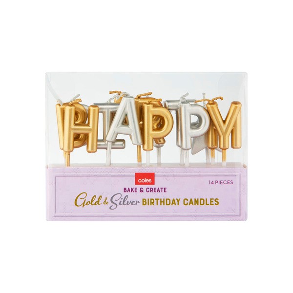 Coles Bake & Create Gold & Silver Birthday Candles | 14 pack