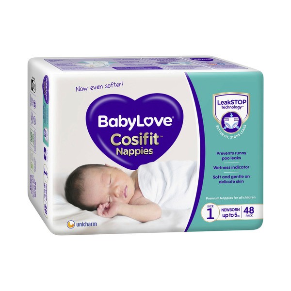 Babylove Cosifit Newborn Nappies Size 1 (Up To 5Kg) | 48 pack
