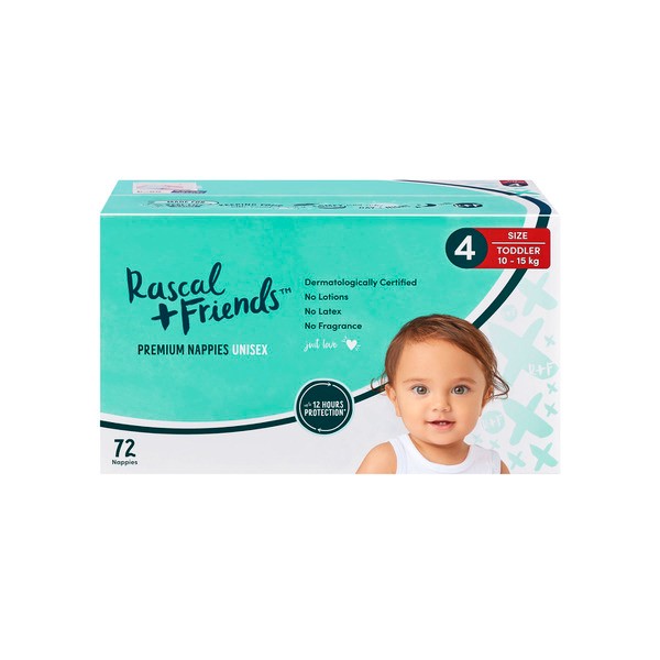 Rascal + Friends Nappies Size 4 Toddler Jumbo | 72 pack