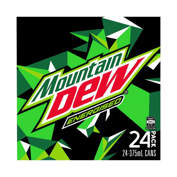 Mountain Dew Energised Soft Drink Multipack Cans 375mL x 24 Pack | 24 pack