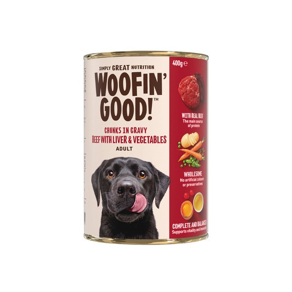 Woofin Good Chunks In Gravy Beef Liver & Veg Dog Food | 400g