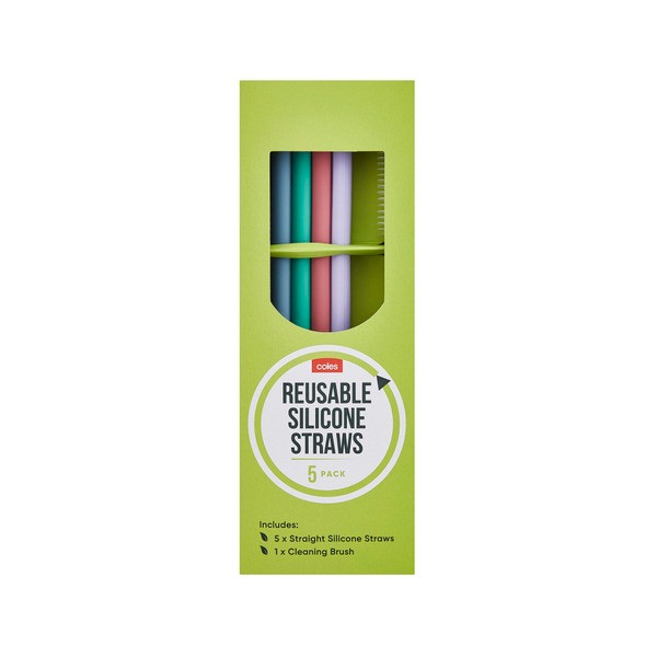 Coles Silicone Straight Straws | 5 pack