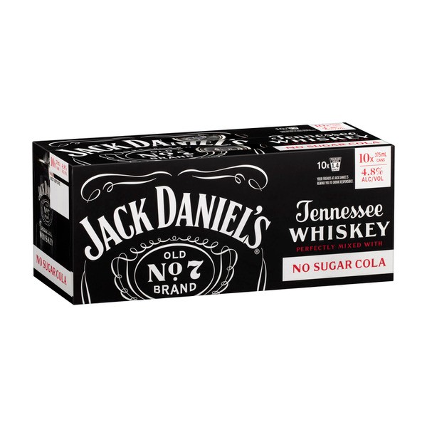 Jack Daniels & No Sugar Cola Can 375mL | 10 Pack