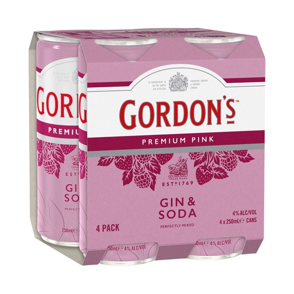 Gordons Pink & Soda Can 250mL | 4 Pack