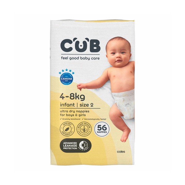 CUB Unisex Infant Nappies Size 2 | 56 pack