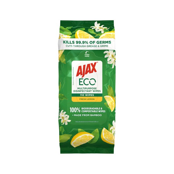 Ajax Eco Antibacterial Multipurpose Disinfectant Wipes Fresh Lemon | 110 pack