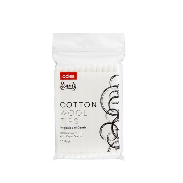 Coles Cotton Wool Tips Paper Stem | 20 pack