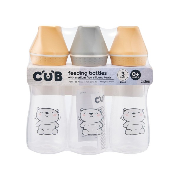 CUB Feeding Bottles With Medium Flow Silicone Teats 0+ Months | 3 pack