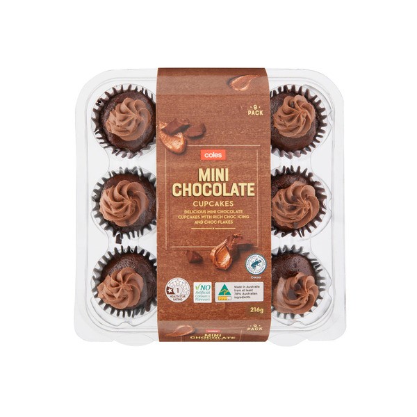 Coles Chocolate Mini Cupcakes 9 Pack | 216g