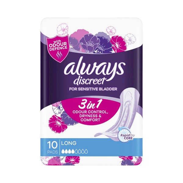 Always Discreet Long Incontinence Pads | 10 pack