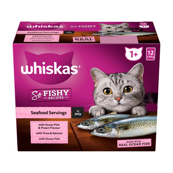Whiskas So Fishy Recipes Adult Wet Cat Food Seafood Servings In Jelly Pouches 12x85g | 12 pack