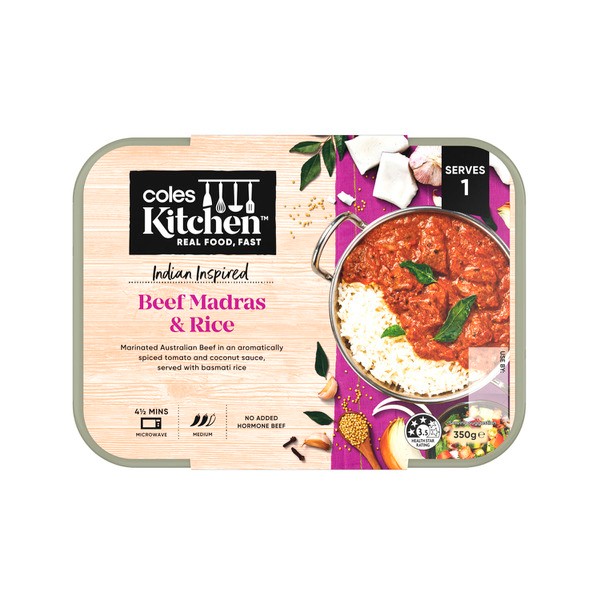 Coles Kitchen Beef Madras And Rice | 350g