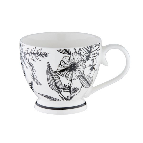 Cook & Dine Monochrome Footed Floral Mug | 1 each
