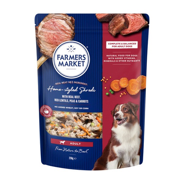 Farmers Market Adult Chilled Fresh Dog Food Homestyle Shreds With Beef Red Lentils Peas & Carrot | 250g