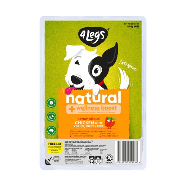 4 Legs Natural Wellness Boost With Chicken Vegies & Fruit Meatball Dog Food Tray | 870g