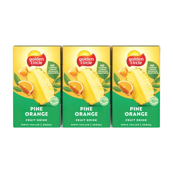Golden Circle Pine Orange Fruit Drink Lunch Box Multipack Poppers 6x250mL | 6 pack