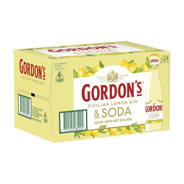Gordons Sicilian Lemon Bottle 330mL | 24 Pack