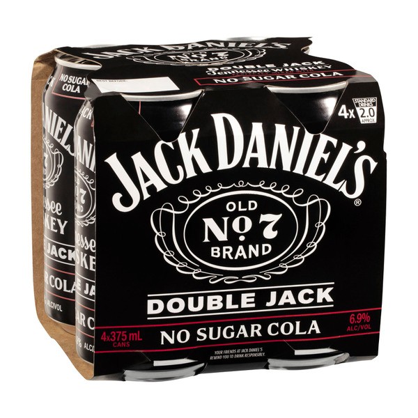 Jack Daniels Double Jack & No Sugar Cans 375mL | 4 Pack