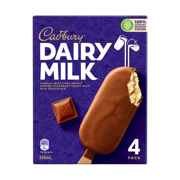 Cadbury Dairy Milk Vanilla Ice Cream 4 Pack | 360mL