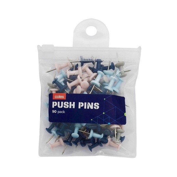 Coles Plastic Push Pins In Pouch | 90 pack
