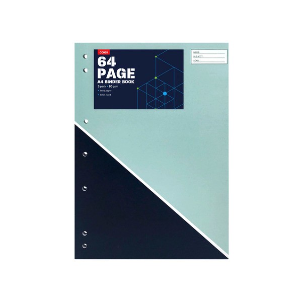 Coles A4 Binder Book 64 Page | 3 pack