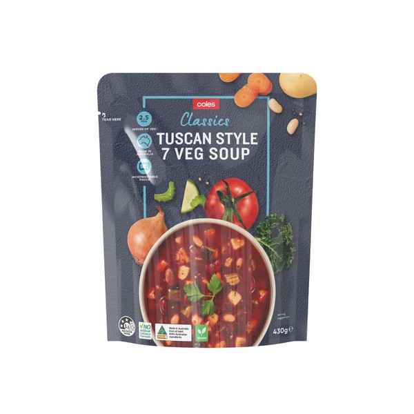 Coles Tuscan Style 7 Veg Soup & 3 Bean Soup Pouch | 430g